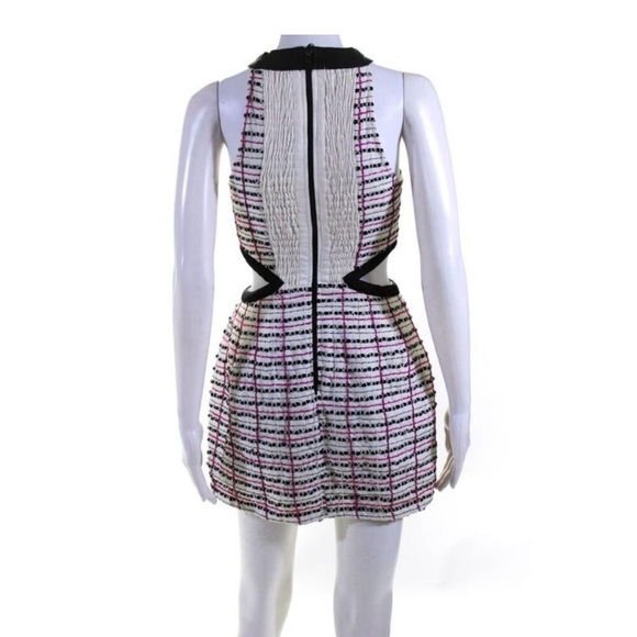 Aje Womens Plaid Embroidered Cutout V Neck Mini Dress White Black Pink Size 8 - Picture 3 of 6